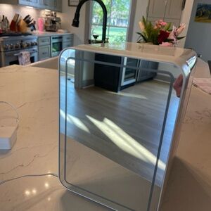 White LED Lighted Echowell mini fridge with vanity mirror.